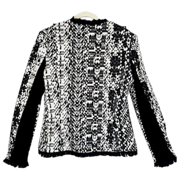 Joseph Ribkoff Fringe Trim Blazer Black White Designer Statement Jacket 8 - Picture 5 of 10